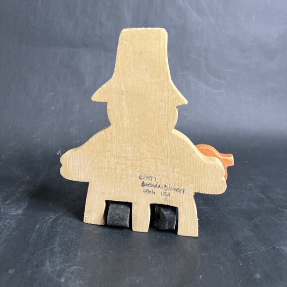 VTG Thanksgiving Shelf Sitters Pilgrm Boy Girl Turkey Set of 2 signed Hand Paint - Picture 6 of 9